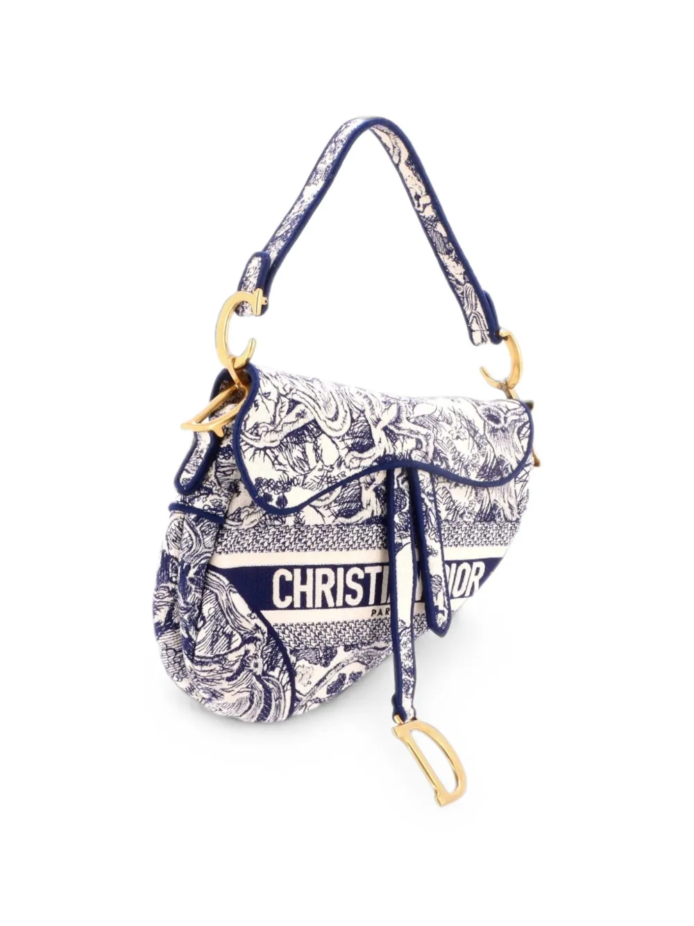 Christian Dior Pre-Owned Saddle Bag Logo Embroidered Canvas Medium shoulder bag - Blu