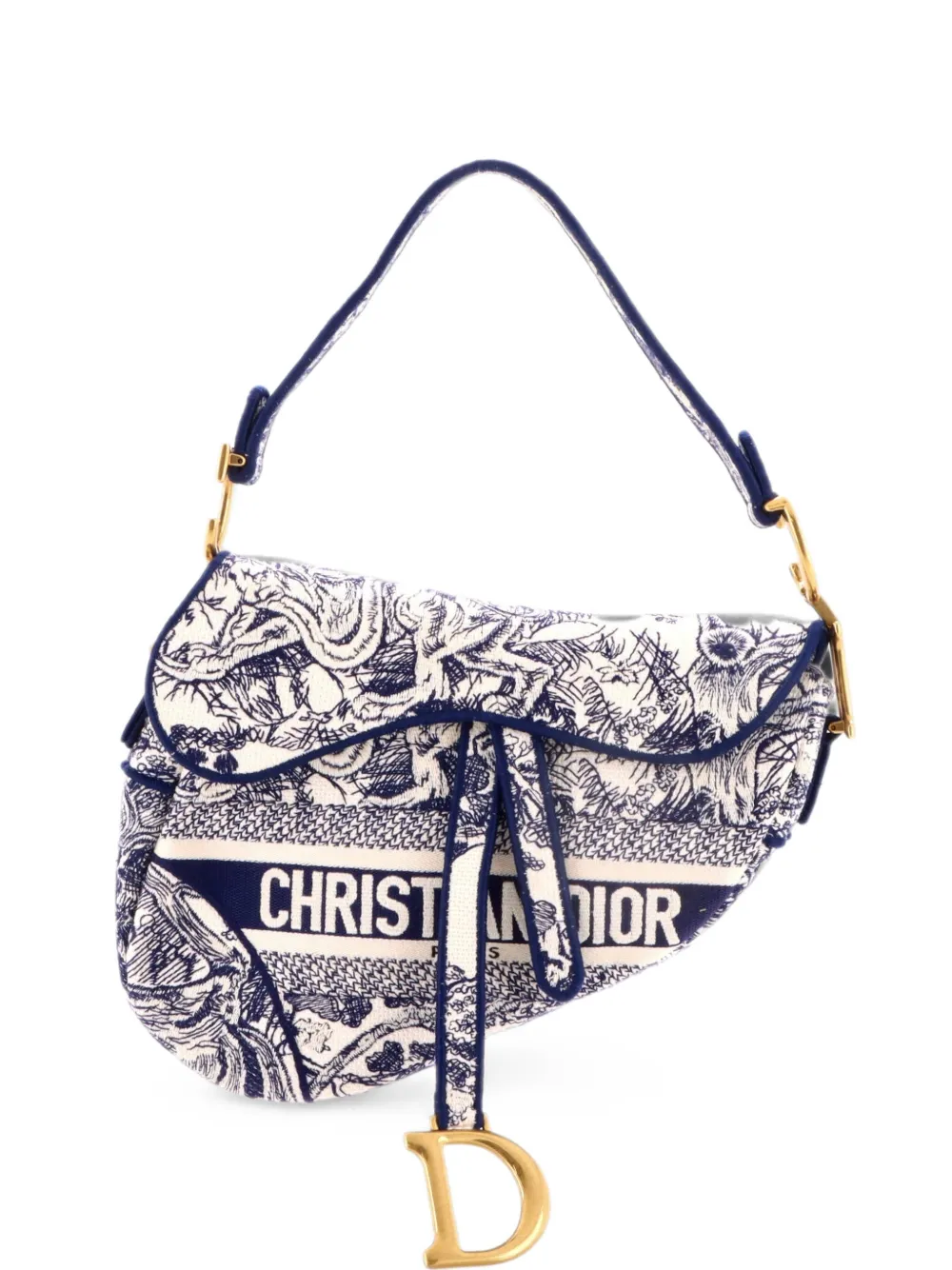 Christian Dior Pre-Owned Saddle Bag Logo Embroidered Canvas Medium shoulder bag - Blu