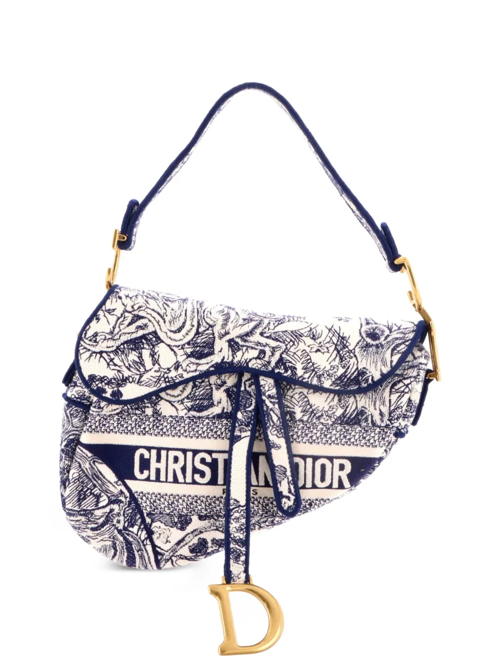 Christian Dior Pre-Owned Saddle Bag Logo Embroidered Canvas Medium shoulder bag - Blu