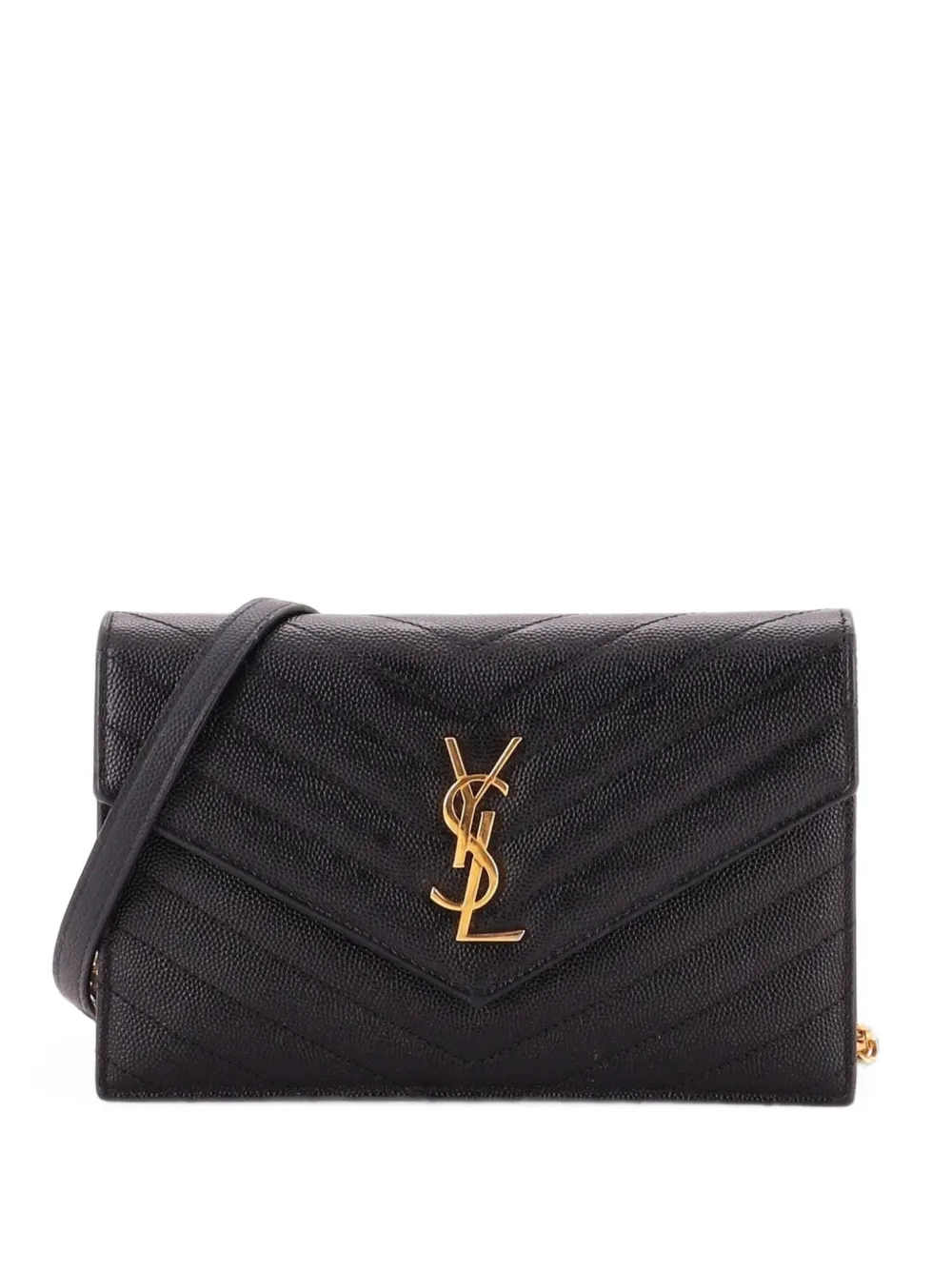 Saint Laurent Pre-Owned Kleine Classic Monogram Umängetasche aus Leder mit Kettenriemen und Chevron-Steppung - Schwarz