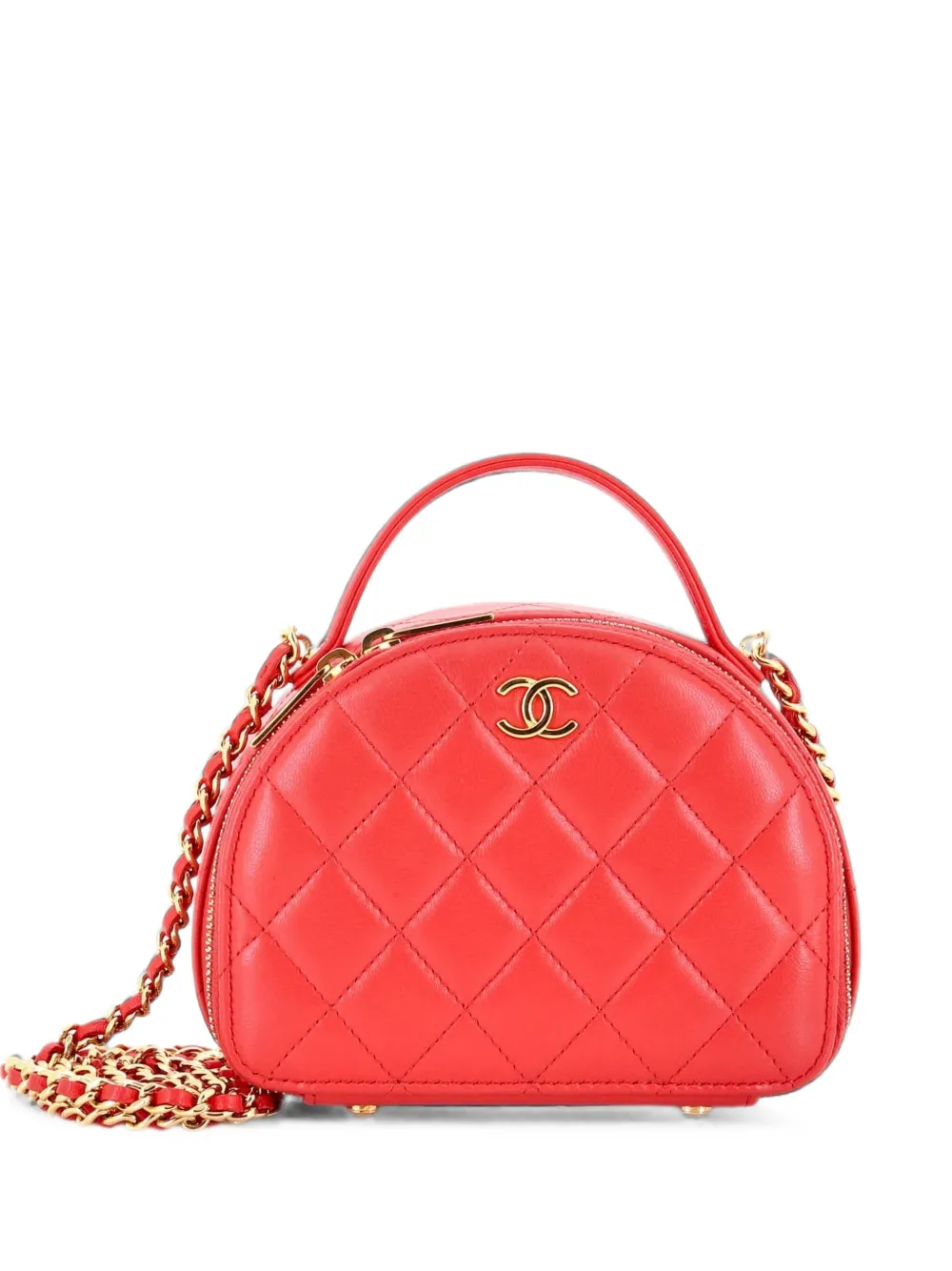 Pre-owned Chanel Chic Riviera Vanity Case With Chain Quilted Lambskin Mini Satchel In Pink