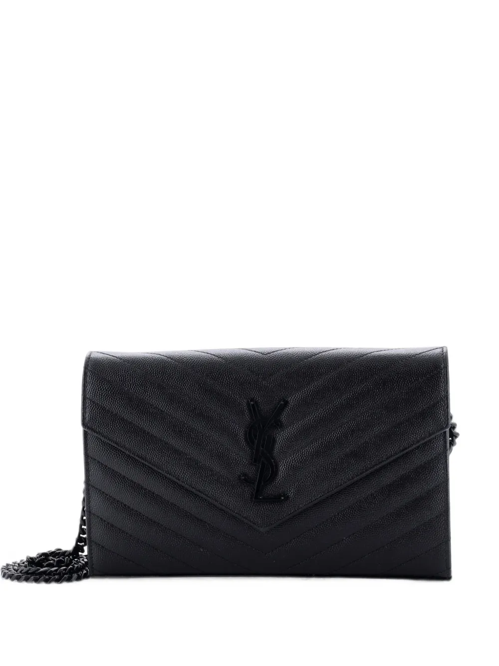 Saint Laurent Pre-Owned Borsa a tracolla Classic Monogram media in pelle matelassé con motivo chevron - Nero