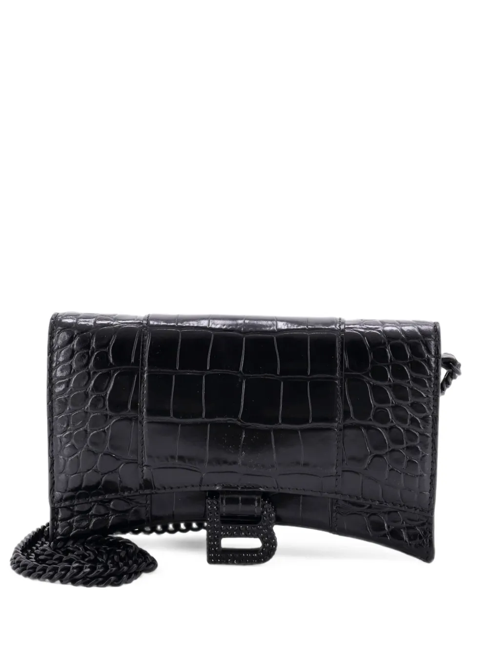 Balenciaga Pre-Owned Hourglass Clutch mit Kroko-Prägung und Kettenriemen - Schwarz