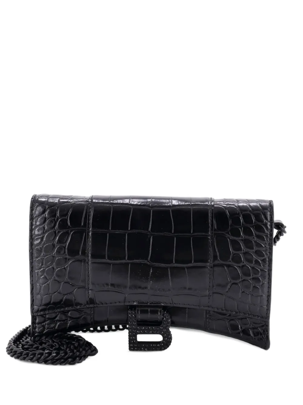 Balenciaga Pre-Owned pochette Hourglass Chain Wallet en cuir embossé effet peau de crocodile - Noir