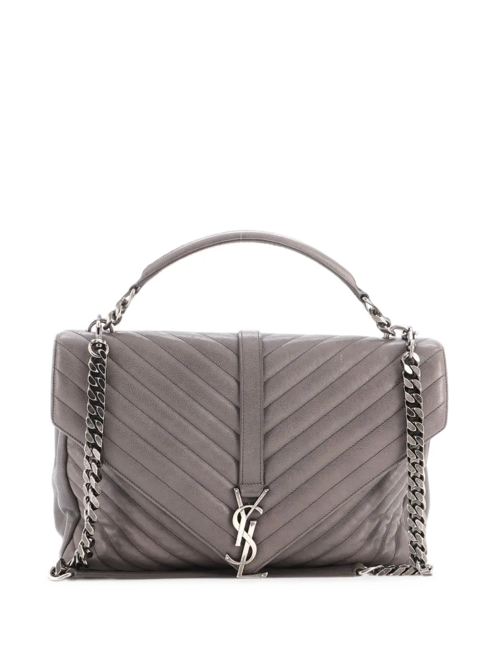 Saint Laurent Pre-Owned Mittelgroße Classic Monogram College Matelasse Chevron Umhängetasche aus Leder - Grau
