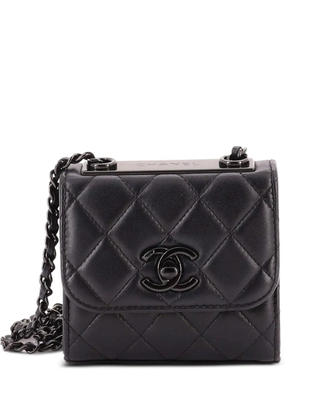 CHANEL Pre-Owned Borsa a spalla So Black Trendy CC piccola in pelle di agnello trapuntata con catena - Nero