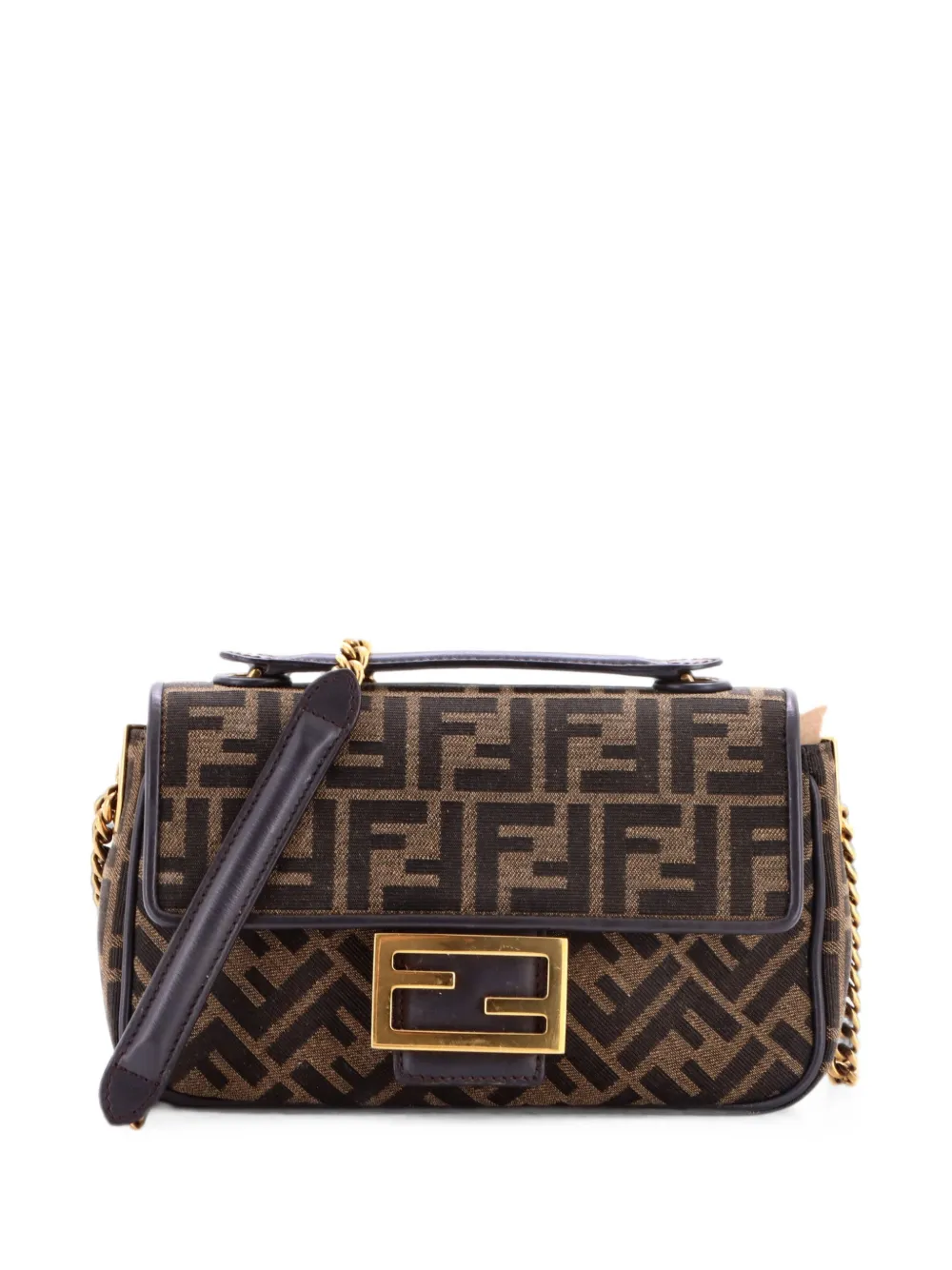 Fendi Pre-Owned Midi Baguette Chain Bag Zucca Canvas Medium crossbody bag - Braun