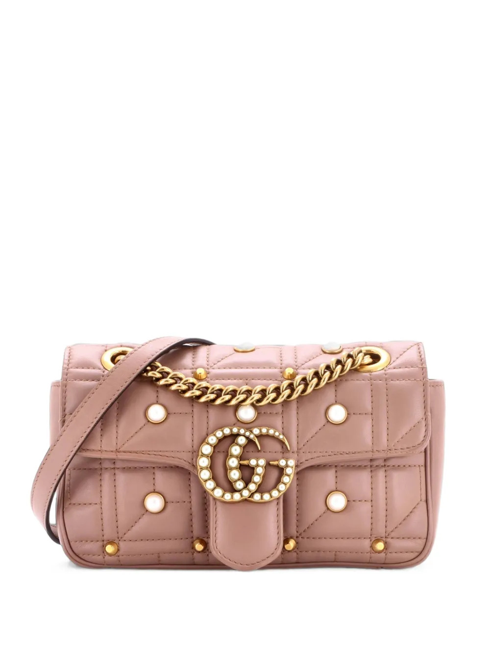 Gucci Pre-Owned Borsa a spalla Pearly GG Marmont mini in pelle matelassé con decorazione - Rosa
