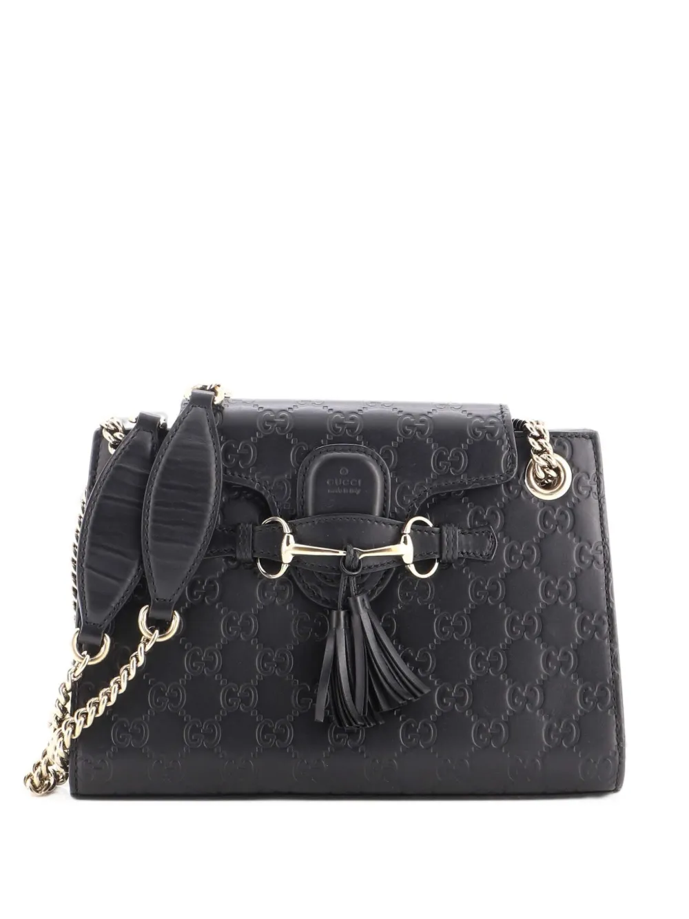 Gucci Pre-Owned Borsa a spalla Emily piccola in pelle Guccissima con battente e catena - Nero