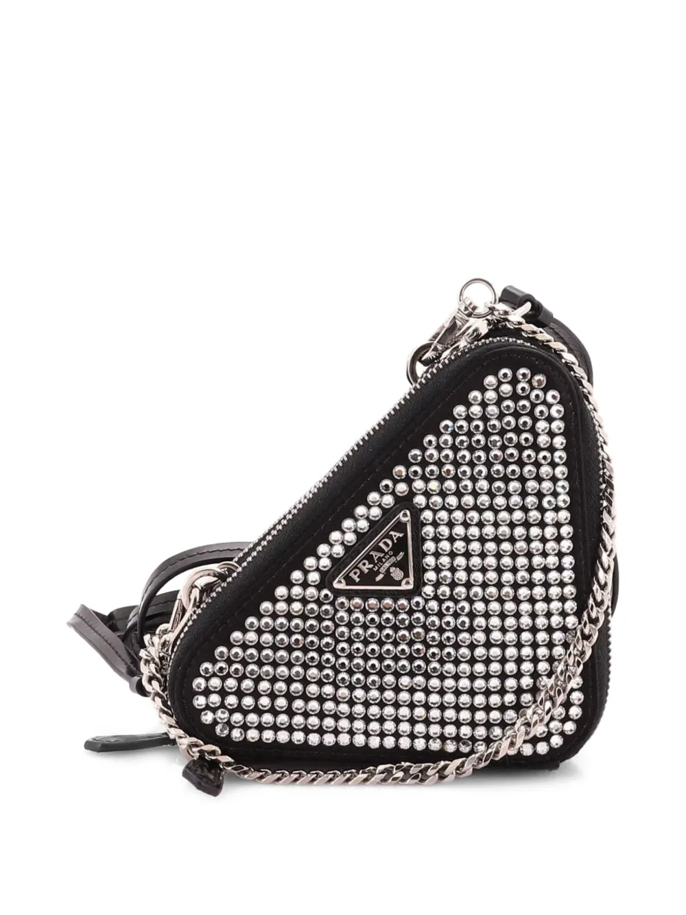 Prada Pre-Owned Borsa a tracolla mini triangolare con cristalli - Nero