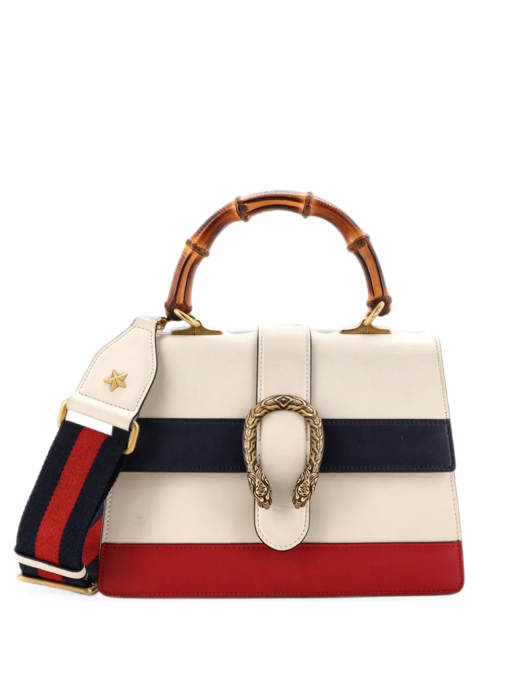 Pre-owned Gucci Dionysus Bamboo Top Handle Bag Colorblock Leather Medium Satchel In Red