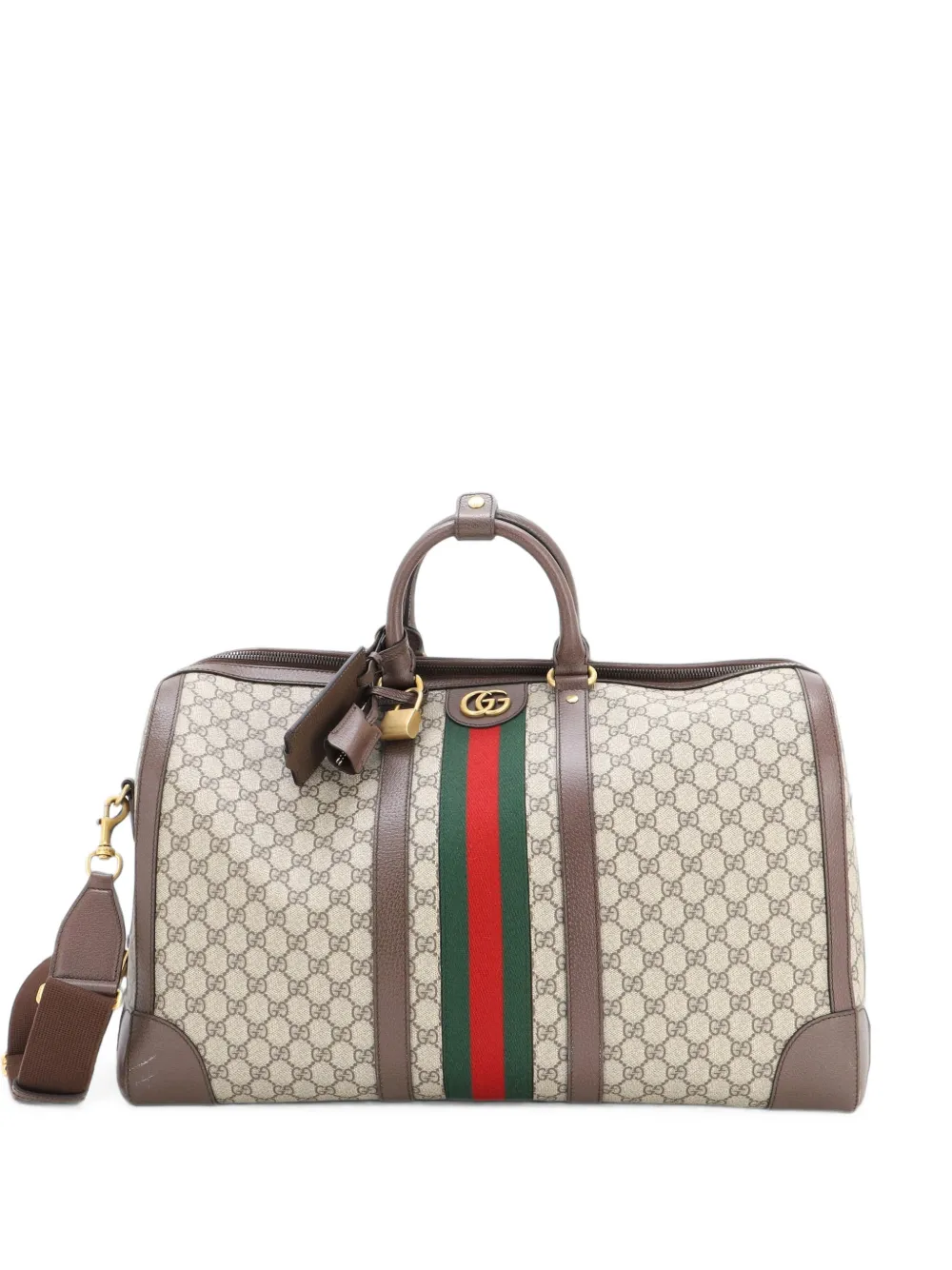 Gucci Pre-Owned Savoy Web Convertible Duffle Bag GG Coated Canvas Large travel bag - Marrone