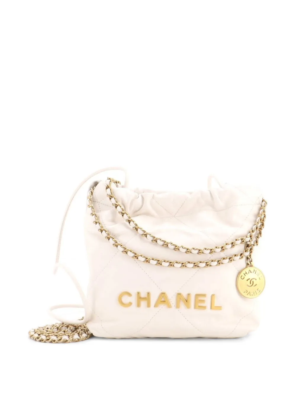 CHANEL Pre-Owned 22 Chain Hobo Quilted Calfskin Mini crossbody bag - White