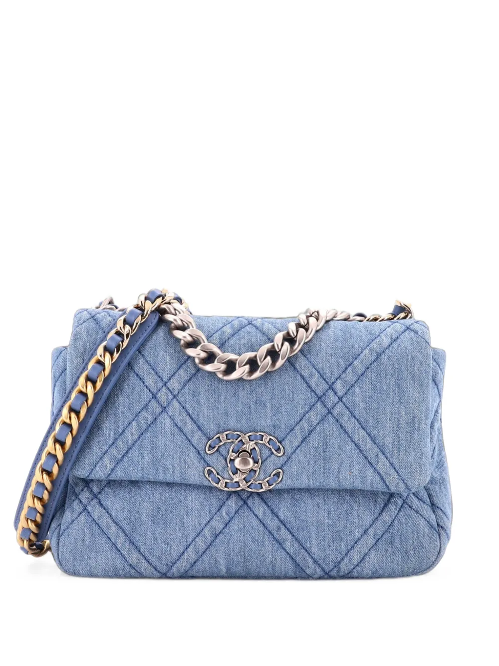 CHANEL Pre-Owned 19 Flap Bag Quilted Denim Medium shoulder bag - Blau