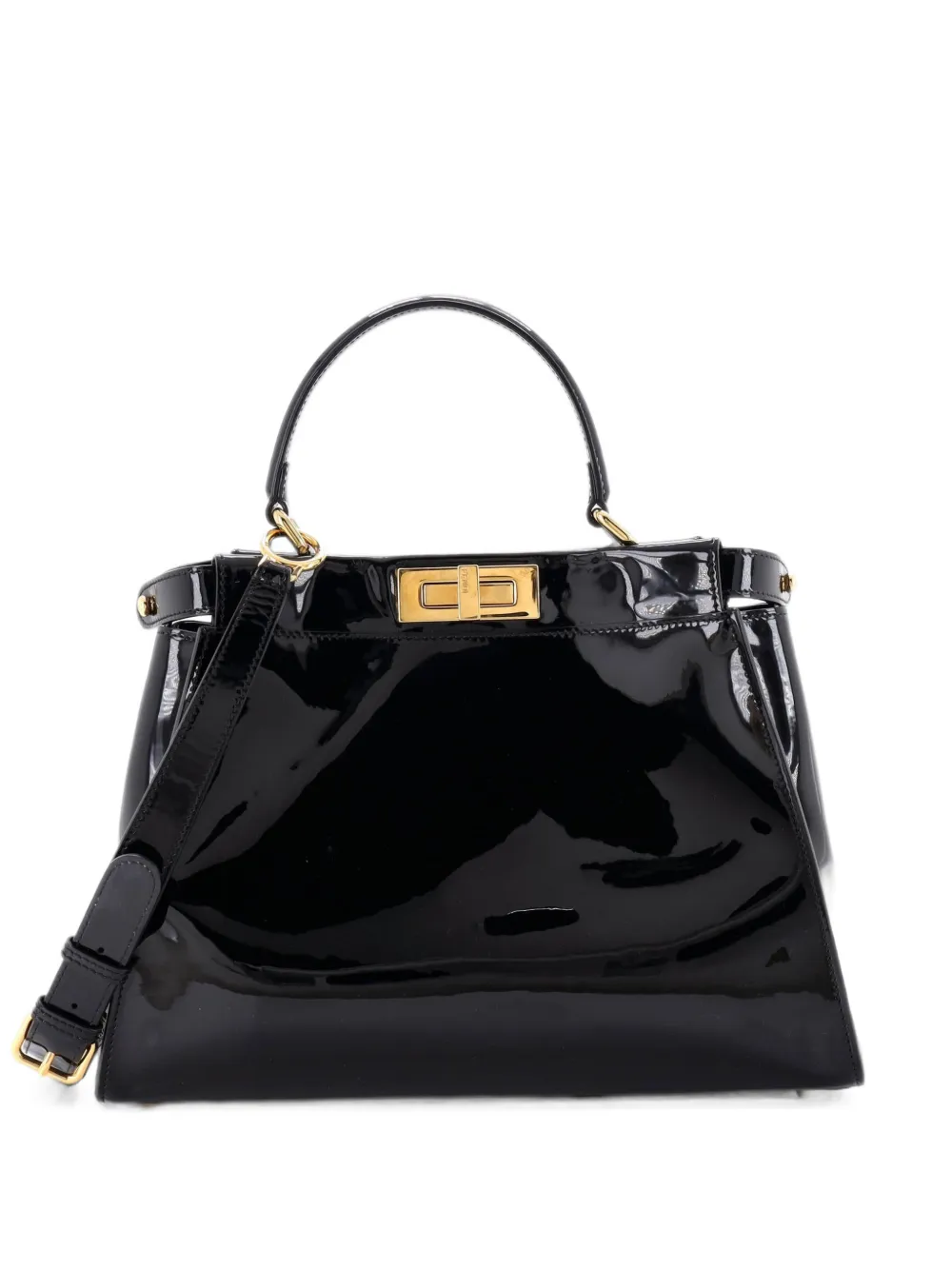 Fendi Pre-Owned Borsa a tracolla Peekaboo in pelle verniciata - Nero