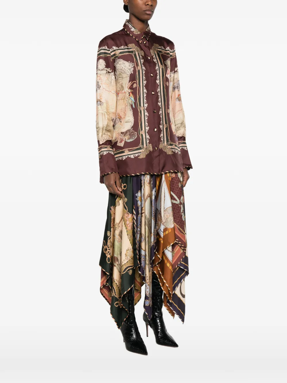 ZIMMERMANN Zijden blouse met print Bruin