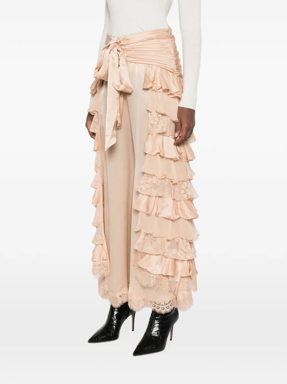 ZIMMERMANN Broek met kanten afwerking en ruches Beige
