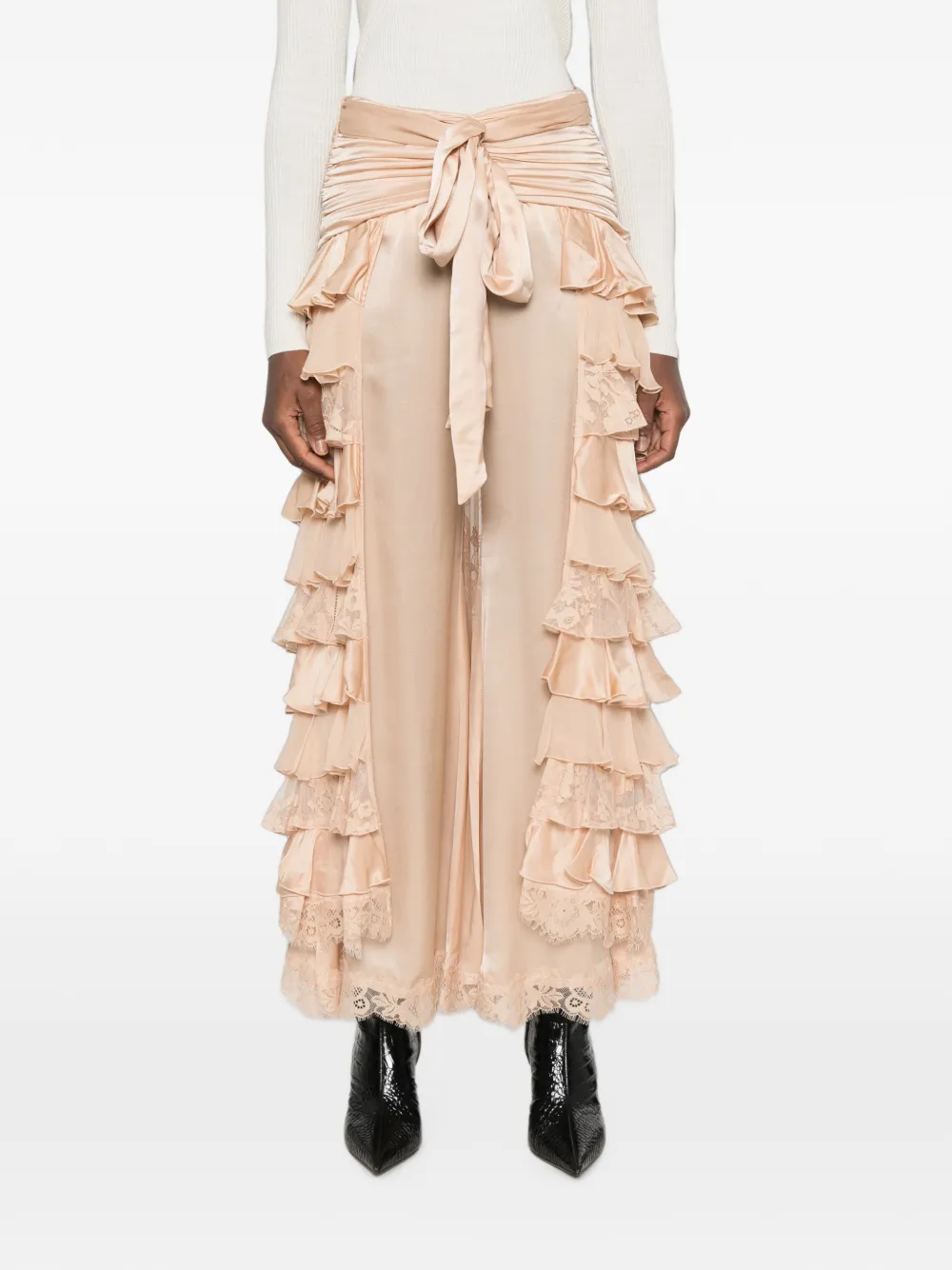 ZIMMERMANN Broek met kanten afwerking en ruches Beige