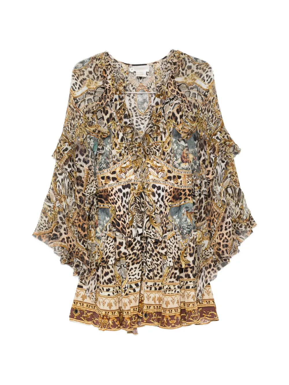 Camilla Ruffled Silk Mini Dress In Brown