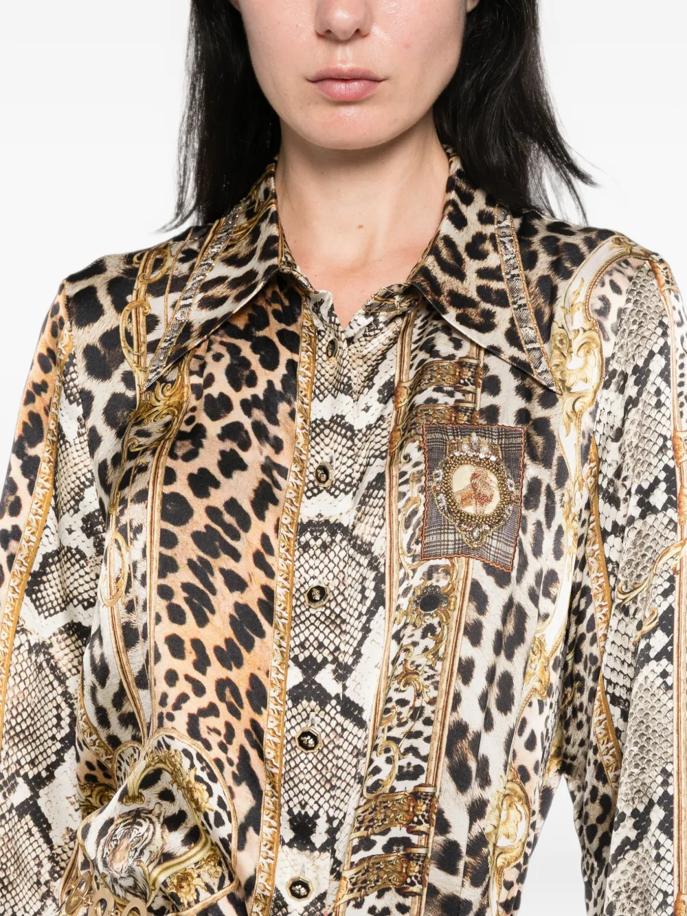 Camilla Zijden mini-jurk met dierenprint Beige