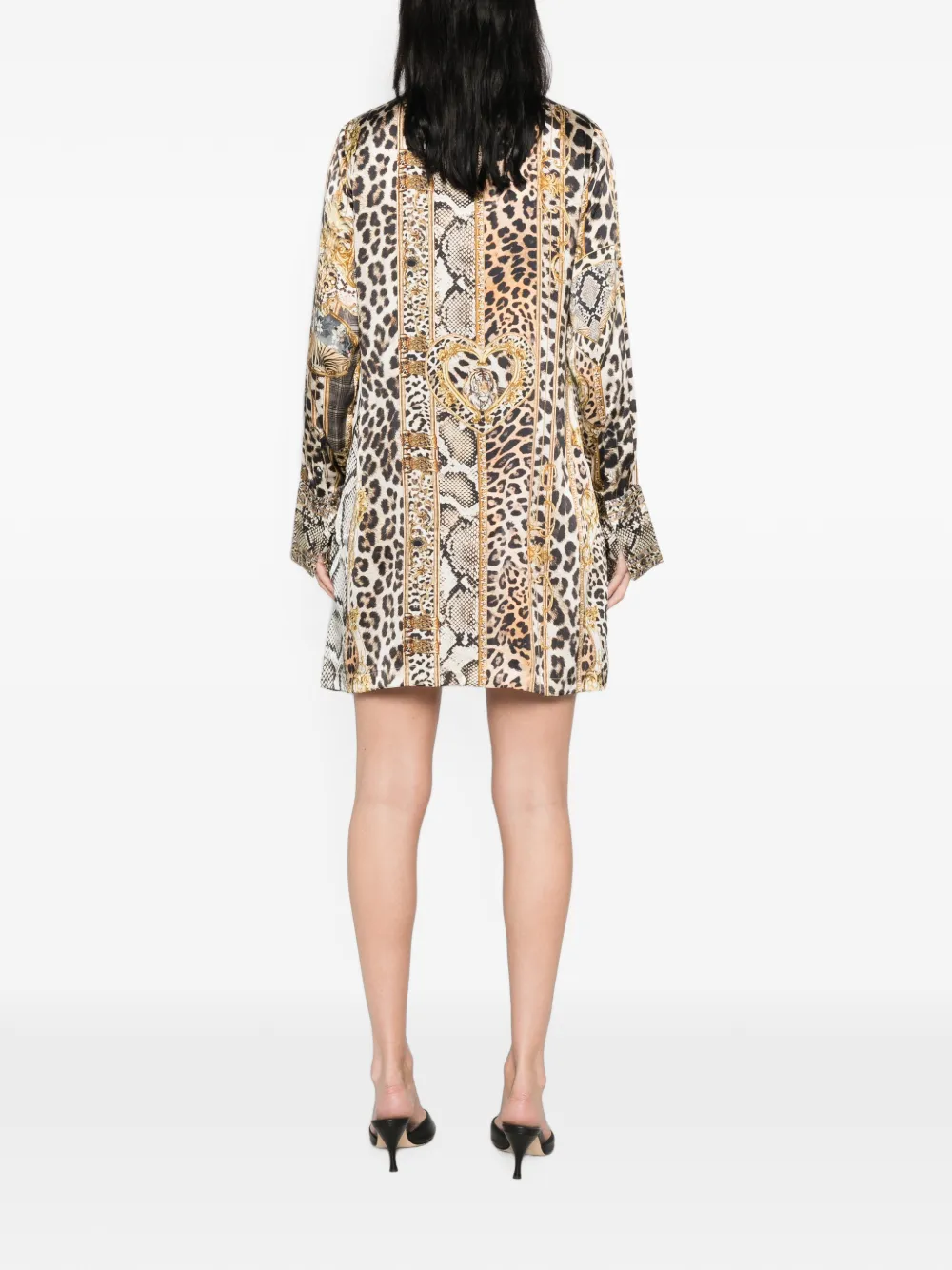 Camilla Zijden mini-jurk met dierenprint Beige