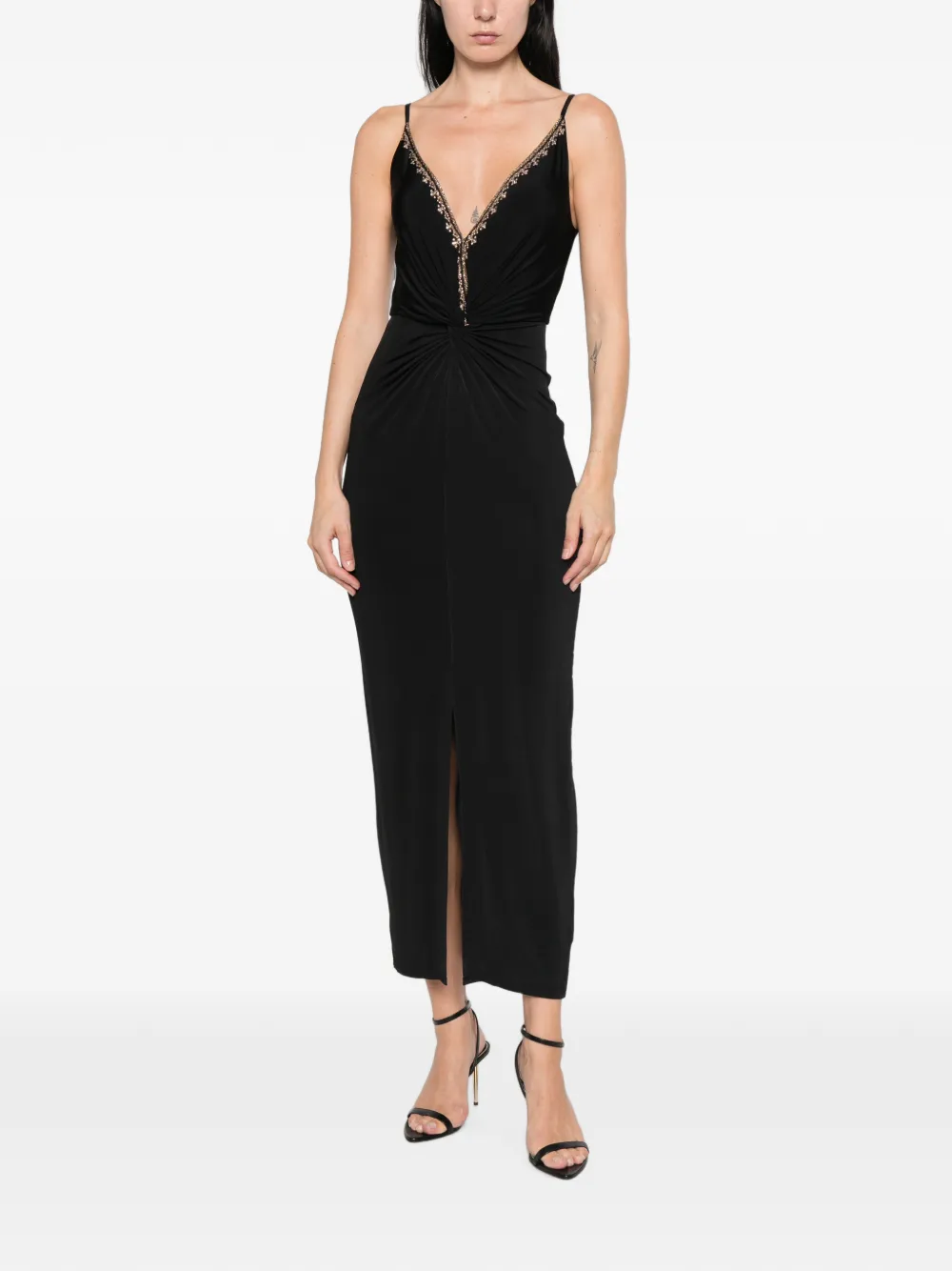 Camilla Leopard Libertine Embellished Twist-detail Midi Dress in Black, view 2