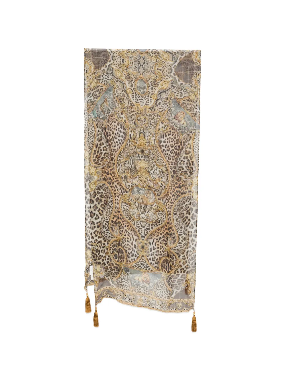 Camilla leopard-print tassel-detail scarf - Marrone