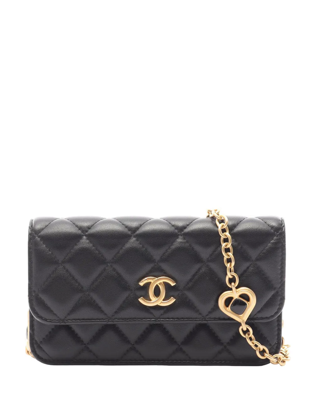 CHANEL Pre-Owned 2021-2026 Quilted Lambskin Heart Flap Phone Holder with Chain crossbody bag - Nero