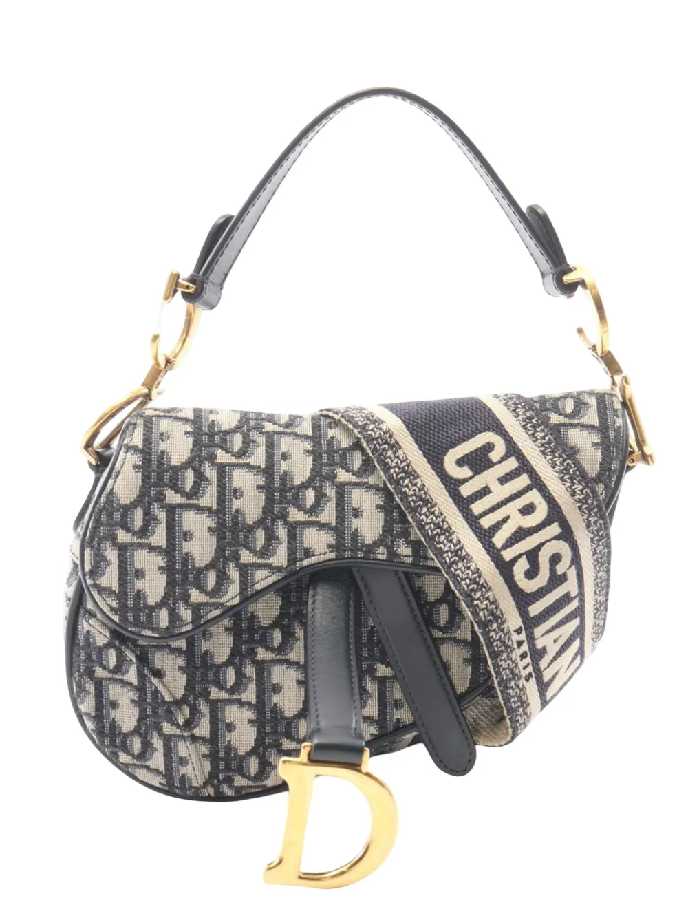 Christian Dior Pre-Owned Borsa a tracolla Saddle mini in tela con motivo Oblique 2000-2026 - Blu