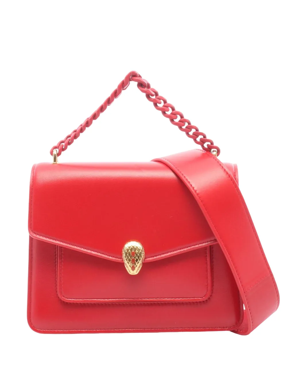 Pre-owned Bvlgari 2010-2026 Leather Serpenti Forever Maxi Chain Top Handle Bag Satchel In Red