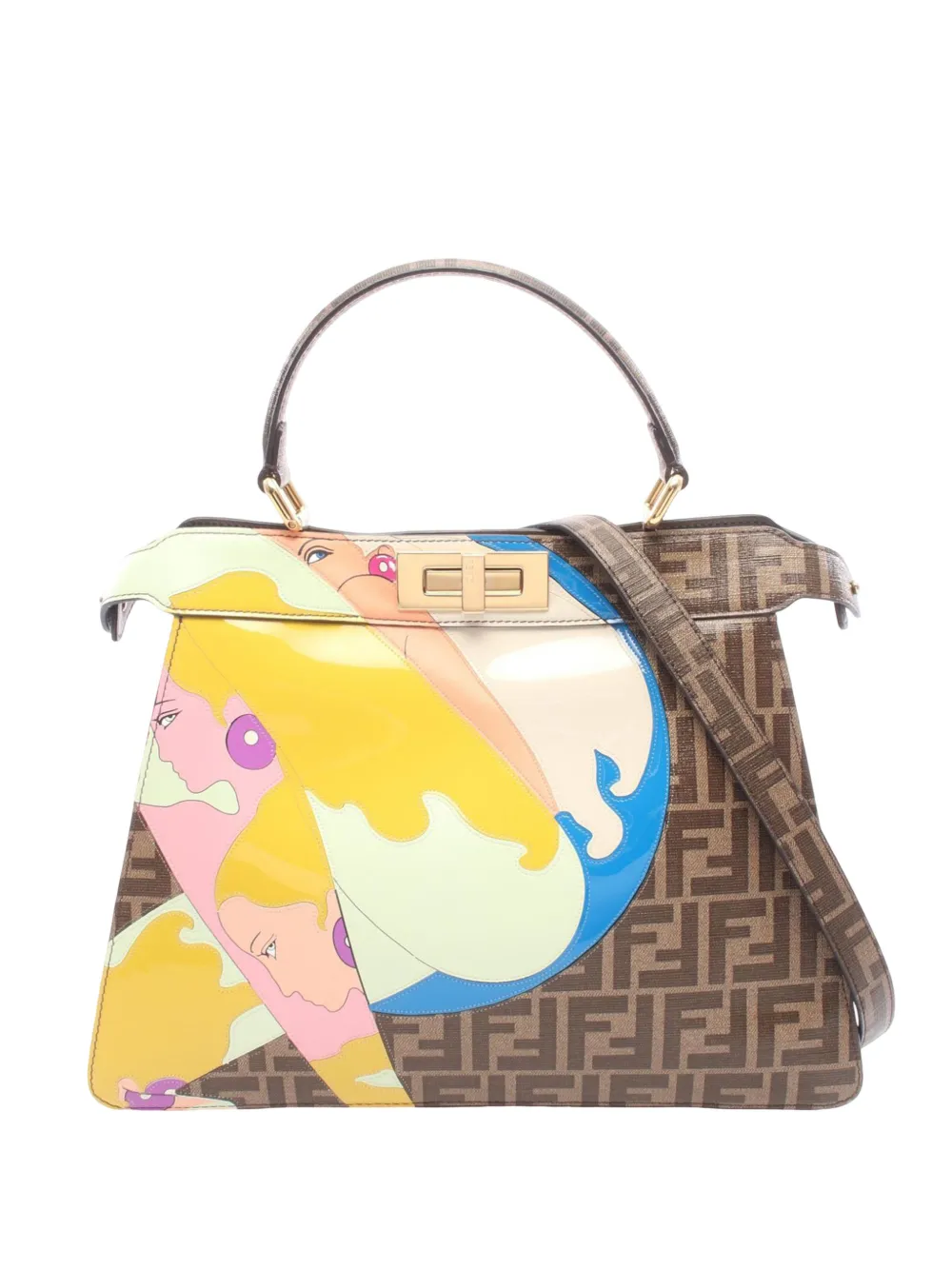 Pre-owned Fendi 2010-2026 Antonio Lopez Medium Zucca Coated Canvas Peekaboo Iseeu Satchel In Brown