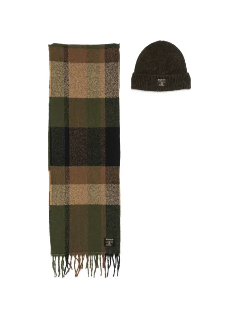 Barbour check-pattern fringed scarf set