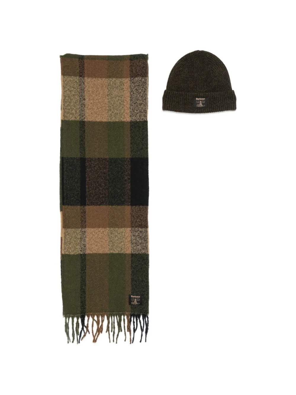 Barbour check-pattern fringed scarf set - Verde