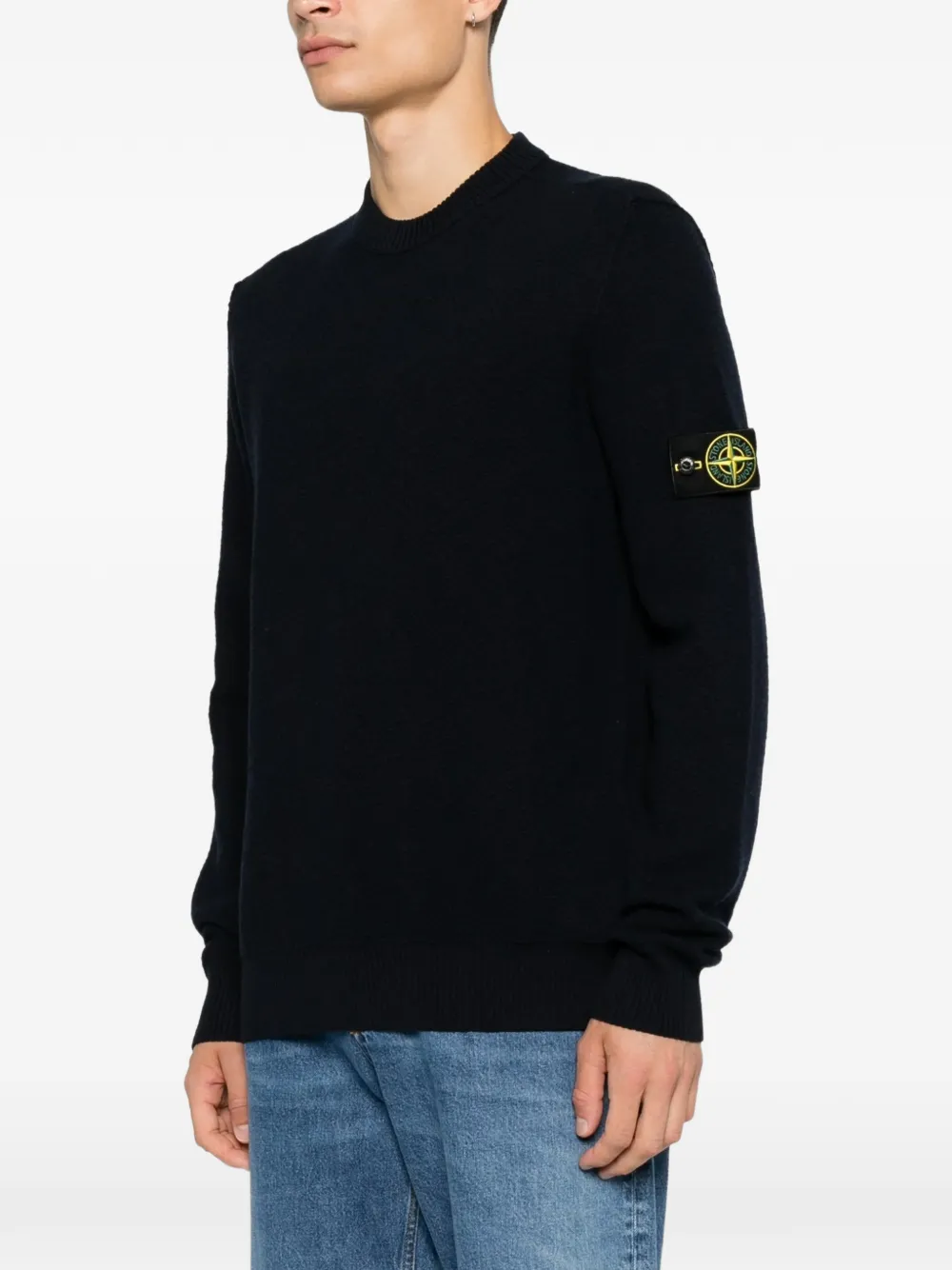 Stone Island logo-patch crew-neck sweater Zwart