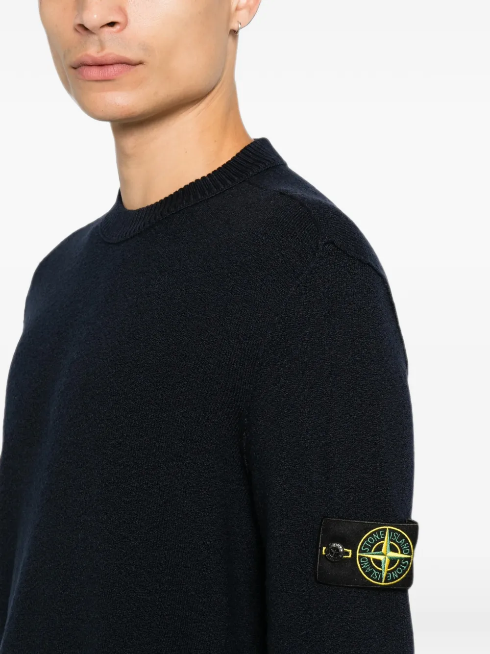 Stone Island logo-patch crew-neck sweater Zwart