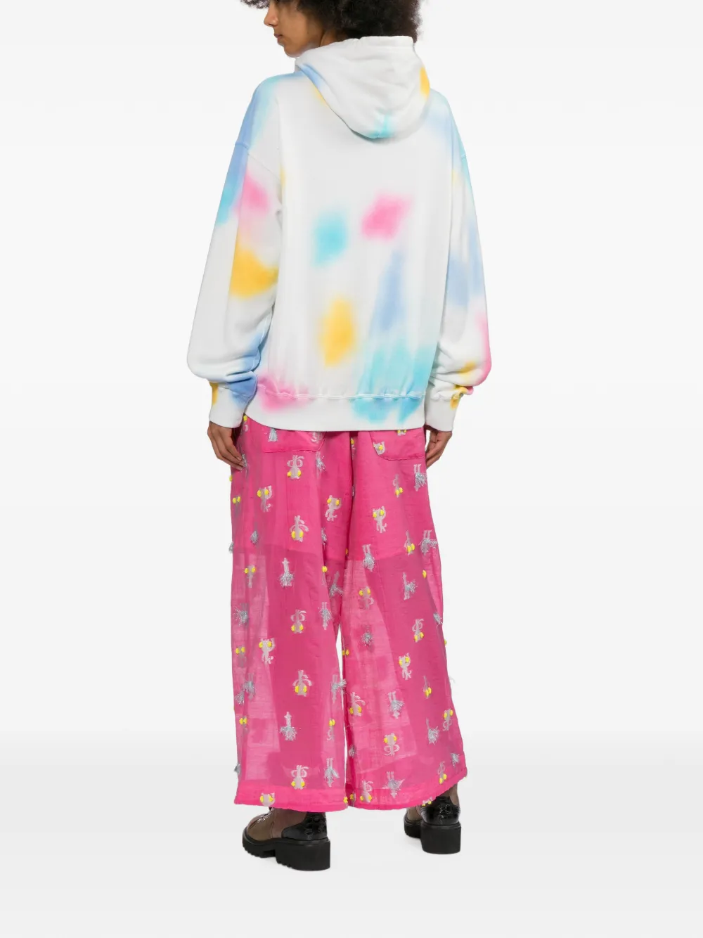 Tsumori Chisato Hoodie met tie-dye en geborduurd logo Wit