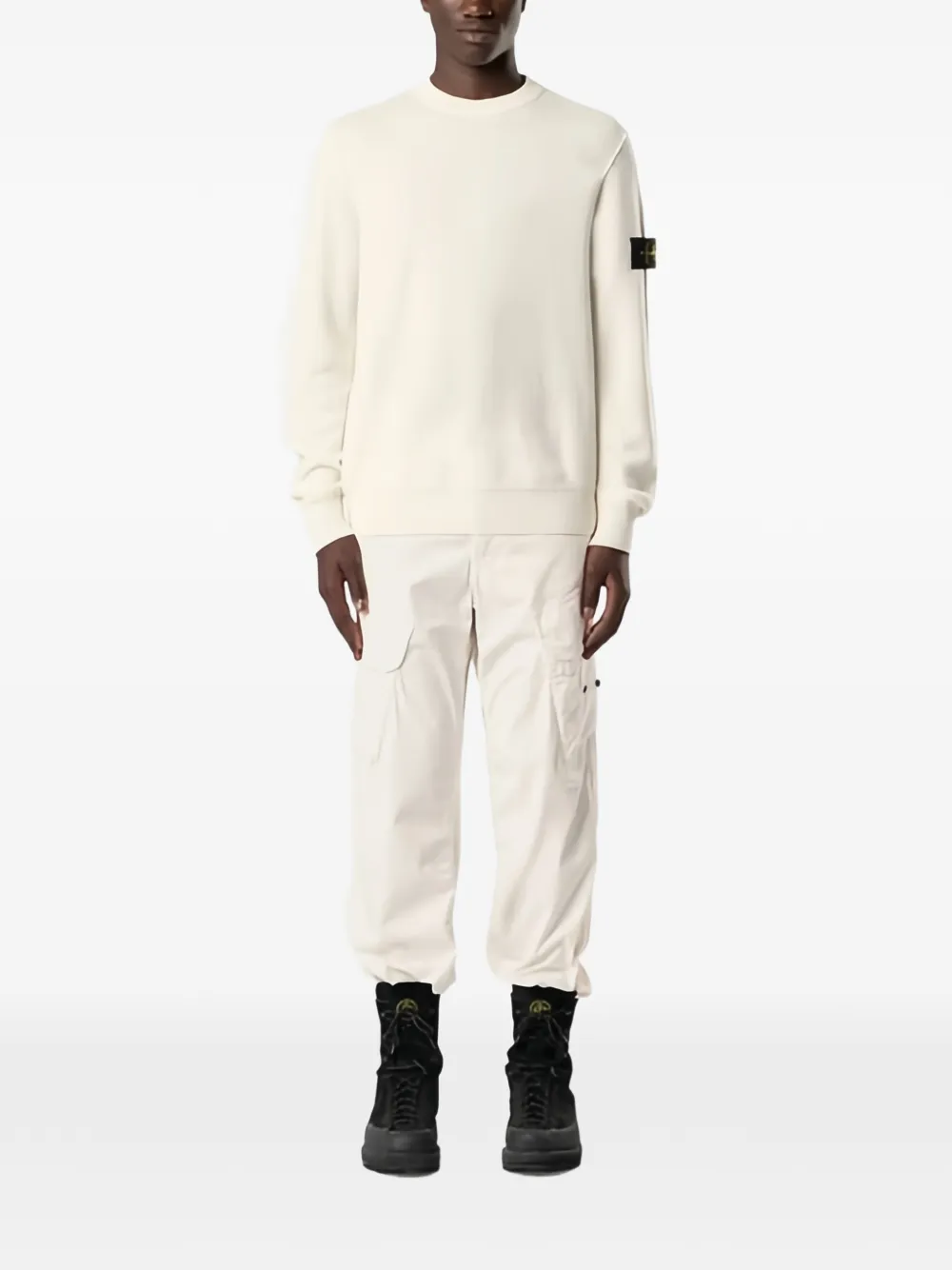 Stone Island 5100011 trui van zuivere RWS-wol met ronde hals Beige