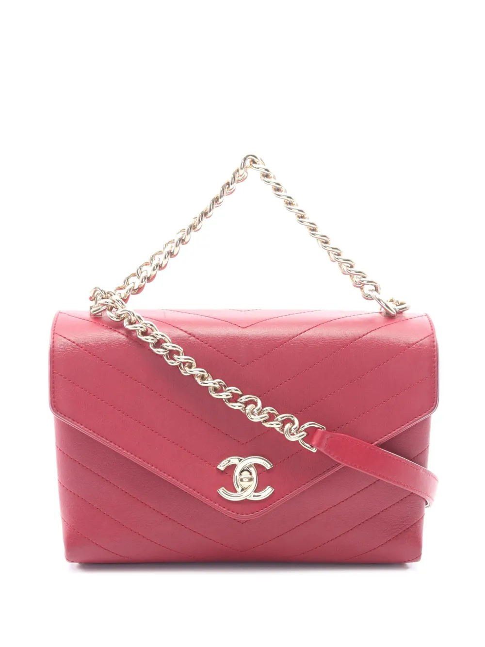 CHANEL Pre-Owned 2018-2019 Small Chevron Lambskin Coco Envelope Flap crossbody bag - Rosso