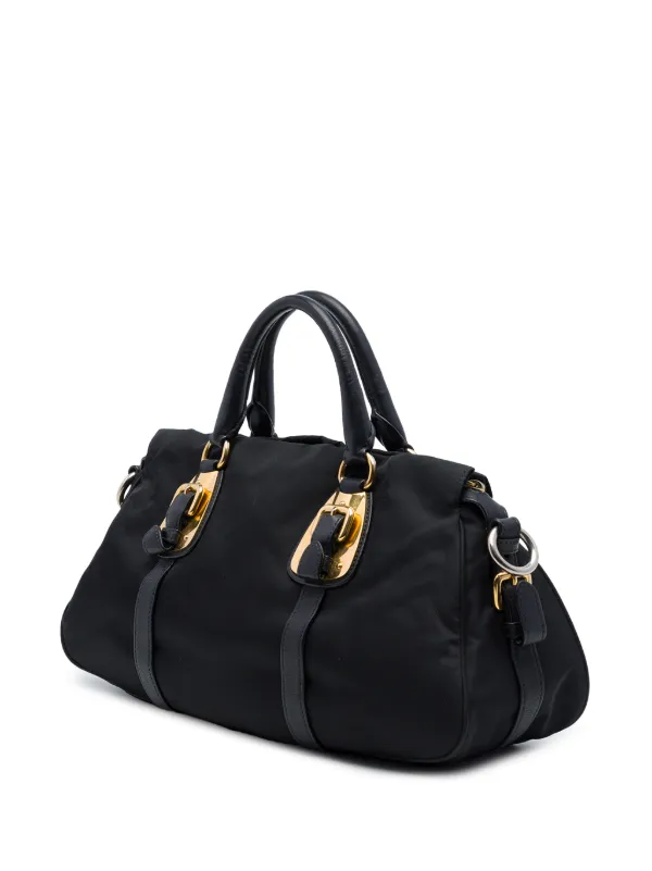 Prada Pre-Owned 2010-2026 Soft Calf Trimmed Tessuto Satchel