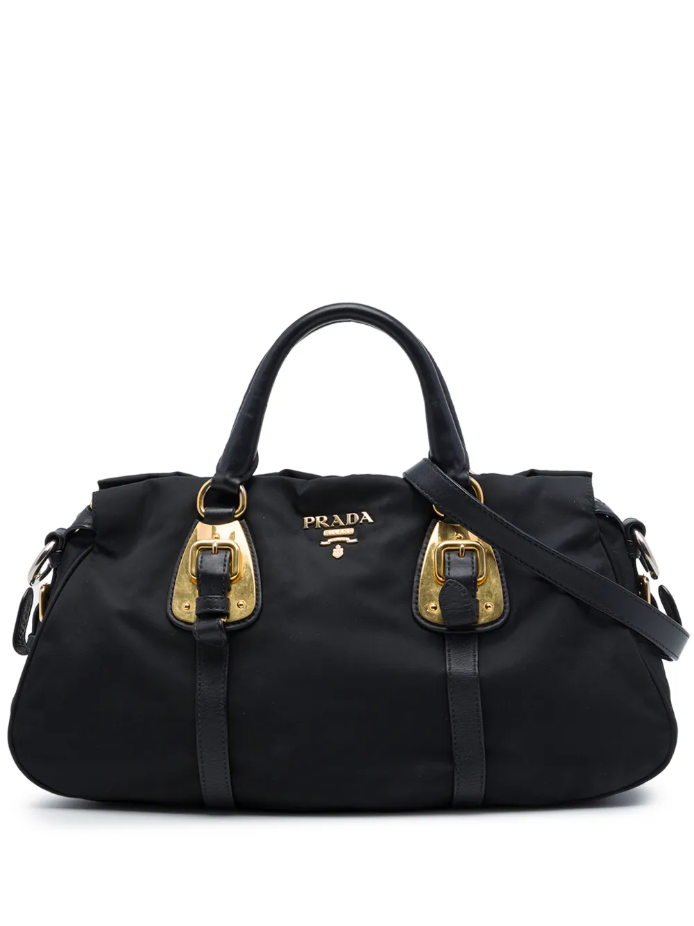 Prada Pre-Owned 2010-2026 Soft Calf Trimmed Tessuto Satchel