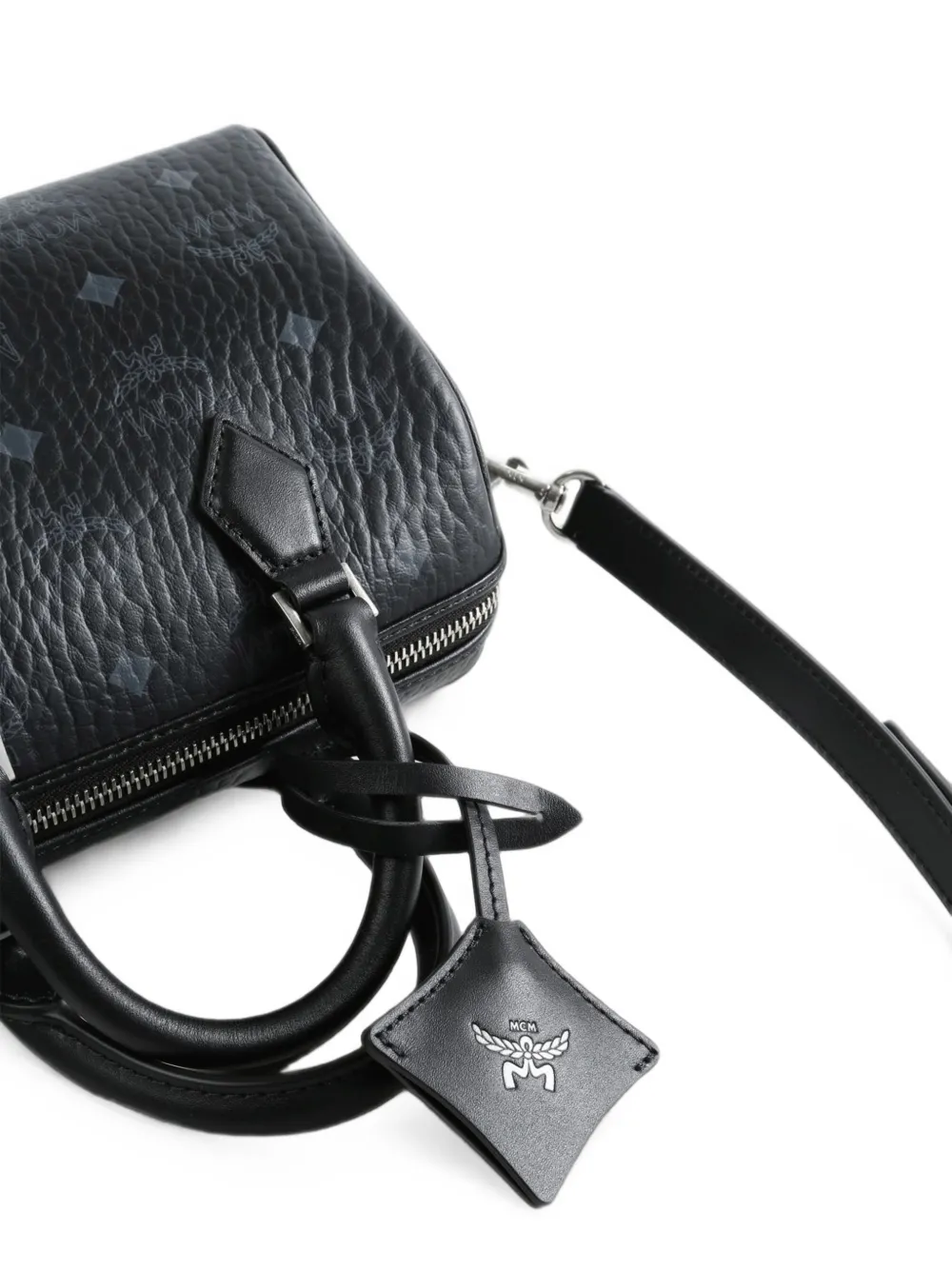MCM Ela Boston Visetos kleine canvas shopper met monogram Zwart
