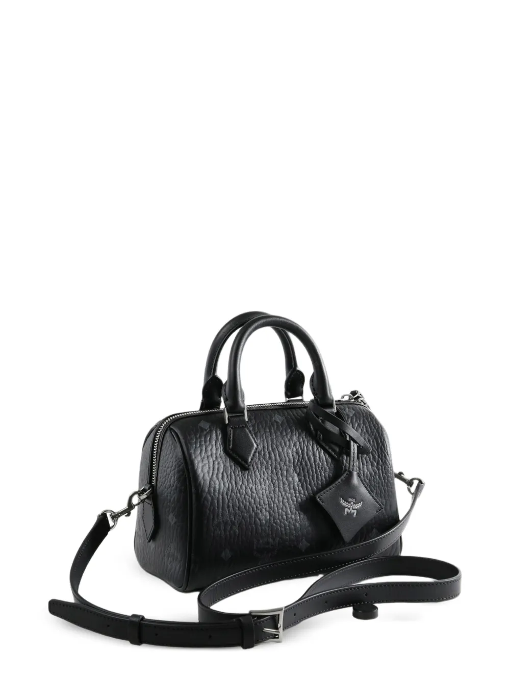 MCM Ela Boston Visetos kleine canvas shopper met monogram Zwart