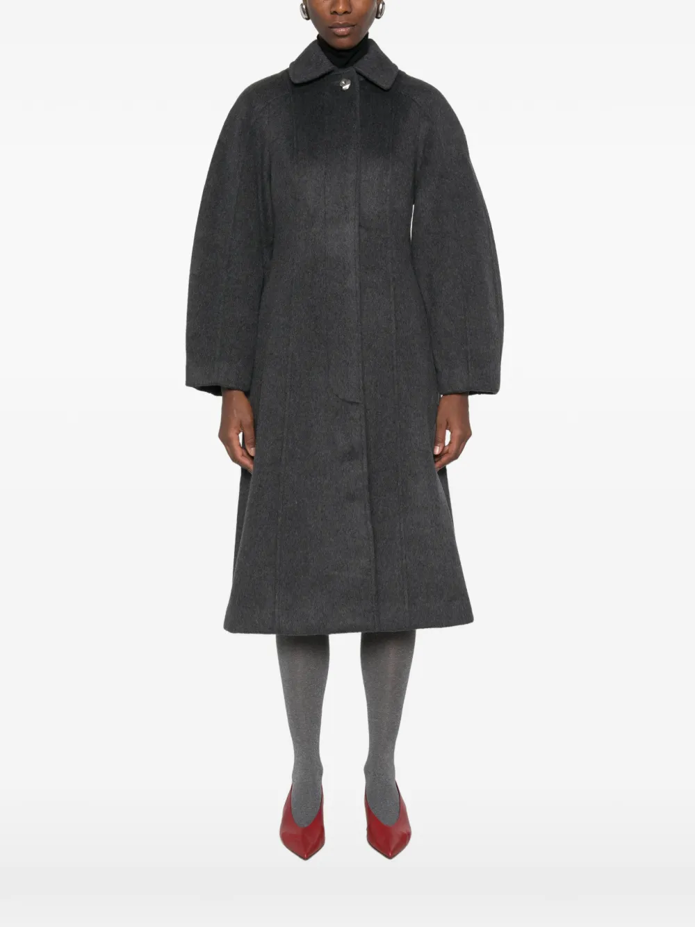 Stine Goya shirred-waist single-breasted coat Grijs