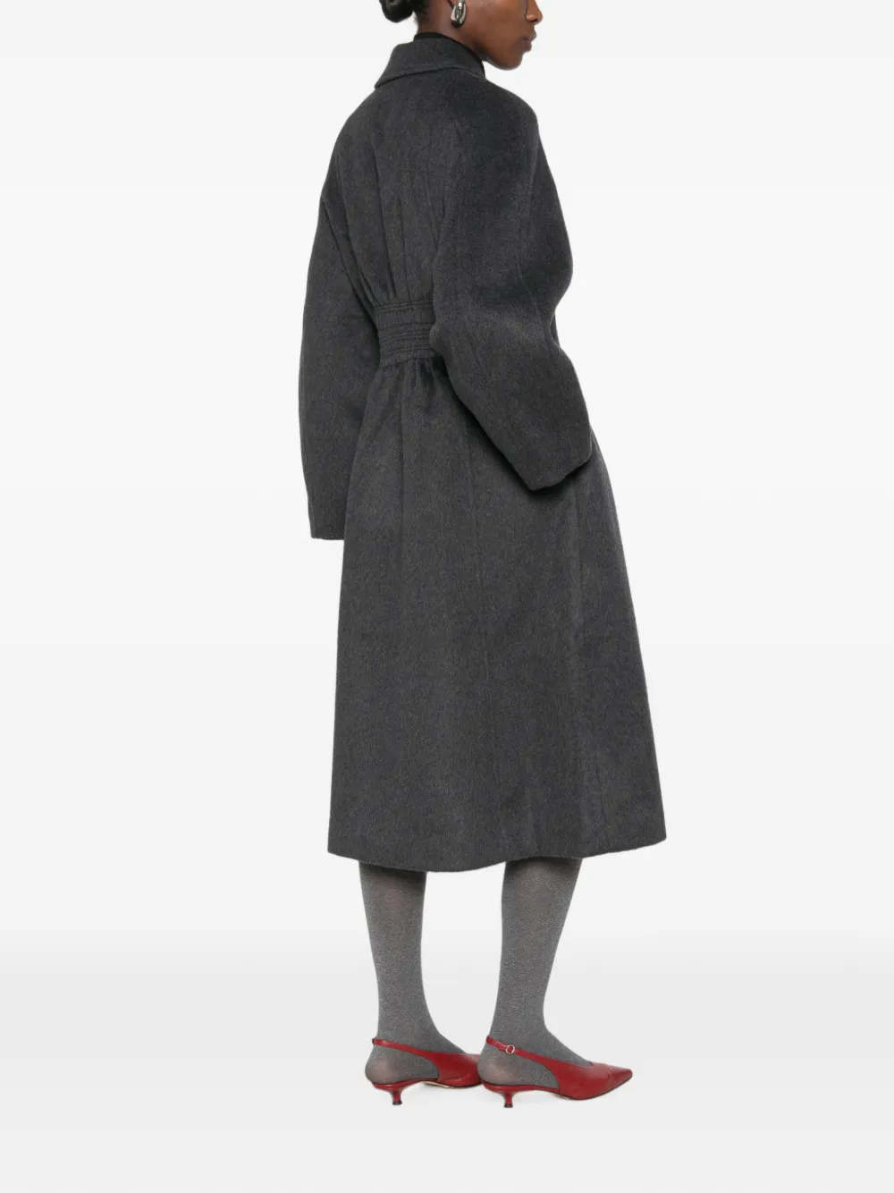 Stine Goya shirred-waist single-breasted coat Grijs