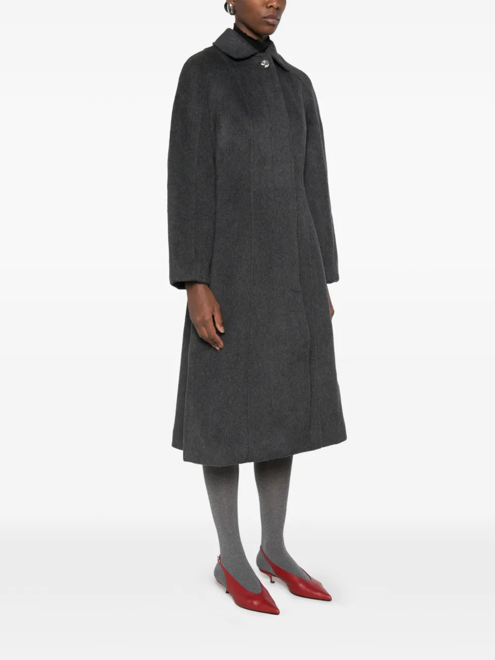Stine Goya shirred-waist single-breasted coat Grijs
