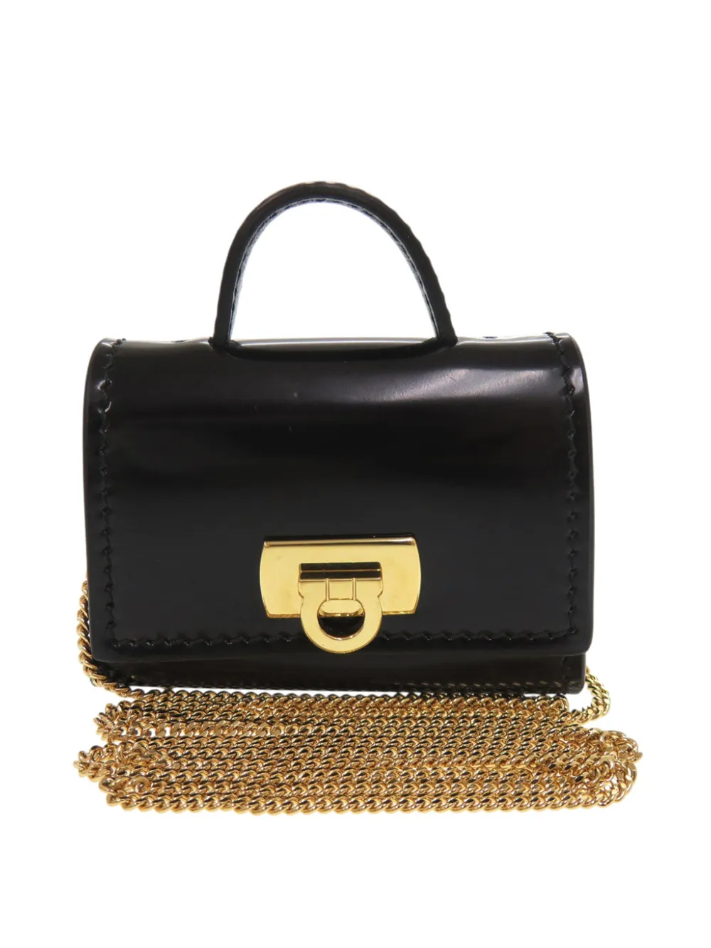 Ferragamo Pre-Owned 2010-2026 Smooth Calfskin Gancini Top Handle AirPods Case with Chain crossbody bag - Nero