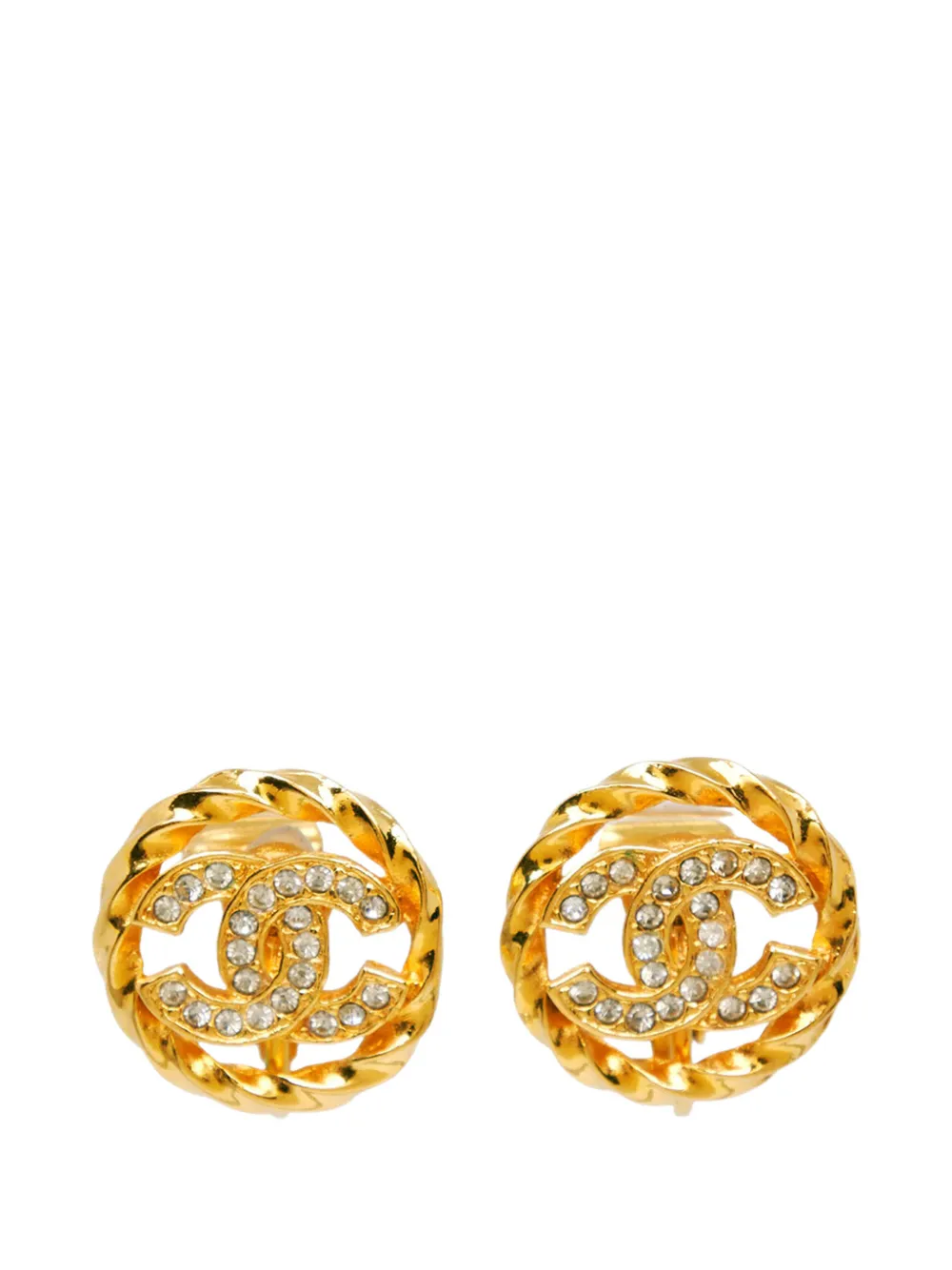 CHANEL Pre-Owned 1950-1970 CC Gold Plated Strass Clip On Earrings costume earrings