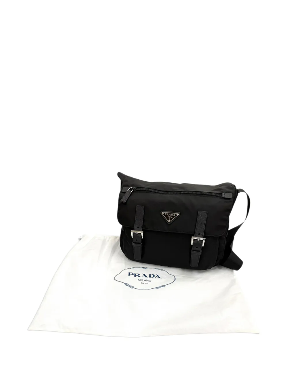 Prada Pre-Owned 2013-2026 Saffiano Tessuto crossbodytas met afwerking rits en gesp Zwart