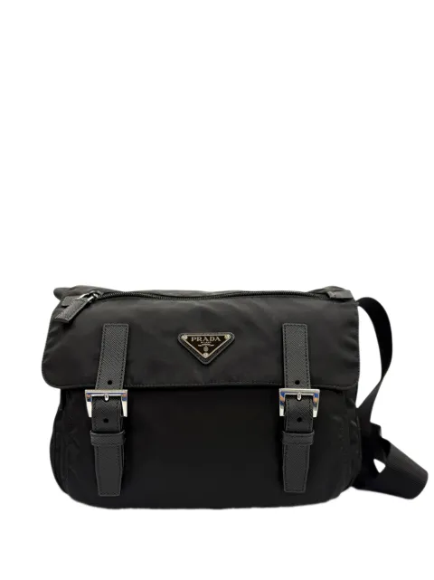 Prada Pre-Owned 2013-2026 Saffiano Trimmed Tessuto Zip Double Buckle Messenger Bag crossbody bag