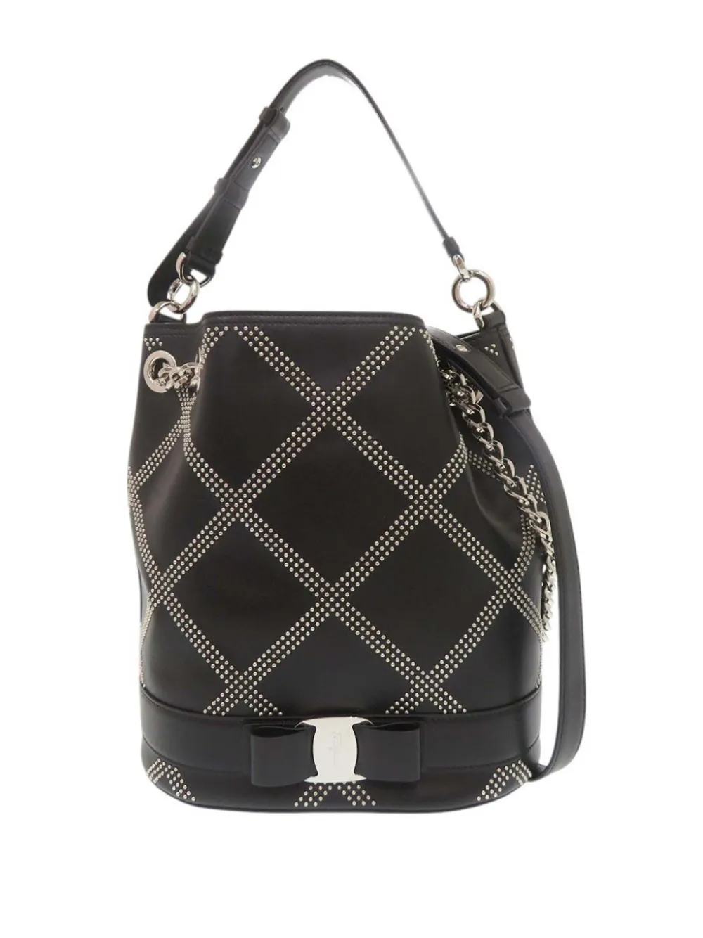 Ferragamo Pre-Owned 2018-2021 Studded Leather Vara Bow Bucket Bag satchel - Nero